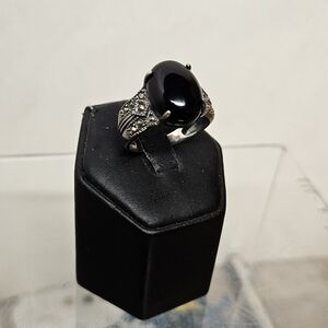 Vintage Unisex Avon Black Onyx and Marcasite Sterling 925 Ring, Size 10
